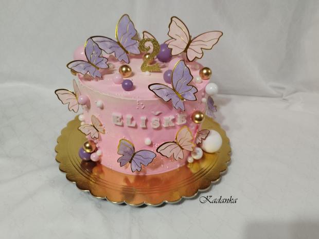 Krémová tortička s motýlikmi pre Elišku❤, torta, Torty pre dievčatá, Kadanka, 1