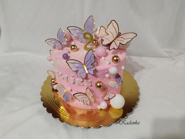 Krémová tortička s motýlikmi pre Elišku❤, torta, Torty pre dievčatá, Kadanka, 3