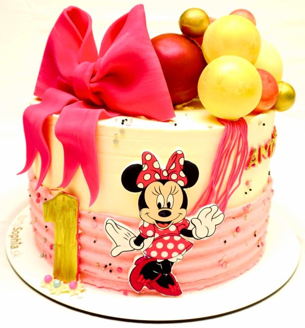 Narodeninová torta s myškou Minnie a mašľou, torta, Rozprávkové torty, tortysophia.sk, 1