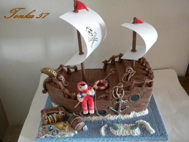 Pirátska loď, torta, Torty autíčka, vláčiky Pirátska loď, torta, Torty autíčka, vláčiky, Tonka 57, 1
