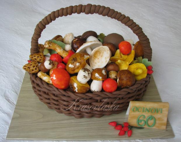 K 60-tke košík s hubami, torta, Netradičné torty K 60-tke košík s hubami, torta, Netradičné torty, Krasovlaska, 1