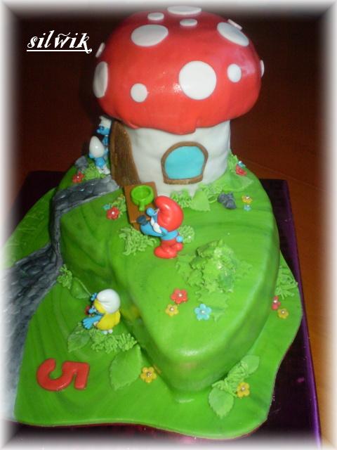 Šmolkovia - iný pohľad, torta, Rozprávkové torty Šmolkovia - iný pohľad, torta, Rozprávkové torty, silwik, 1