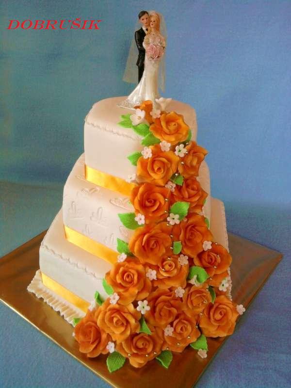 3-poschod.s oranžovými ružami, torta, Svadobné torty 3-poschod.s oranžovými ružami, torta, Svadobné torty, Dobrusik, 1
