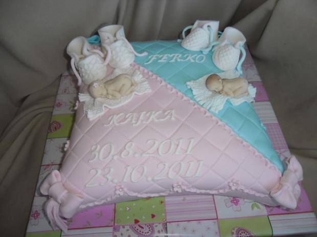 vankuš pre dvojičky, torta, Torty na krstiny vankuš pre dvojičky, torta, Torty na krstiny, Alenik, 1
