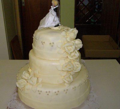 3- poschodová biela, torta, Svadobné torty, veo, 1