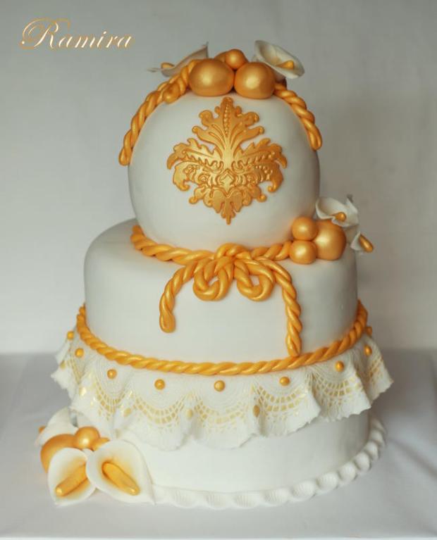 Svadobná - bielo - zlatá, torta, Svadobné torty Svadobná - bielo - zlatá, torta, Svadobné torty, ramira, 1