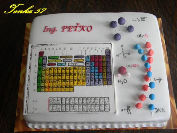 promočná -pre chemika s Mendelejevovou tabuľkou a atómami, torta, Torty - škola, stužková, Tonka 57, 1