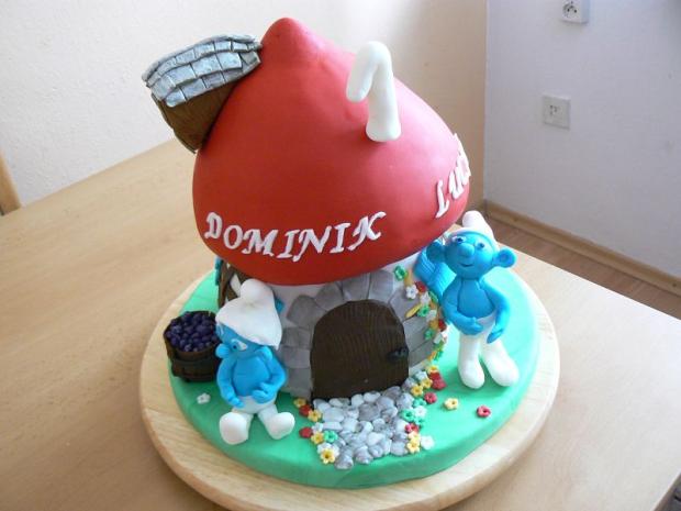 Šmolkovia pred domčekom, torta, Rozprávkové torty Šmolkovia pred domčekom, torta, Rozprávkové torty, yvetta11111, 1