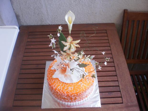 Oranžová s kalou, orchideami, laliou a konvalinkami. , torta, Narodeninové torty Oranžová s kalou, orchideami, laliou a konvalinkami. , torta, Narodeninové torty, kacarina, 1