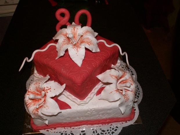 80-tka s ľaliami, torta, Narodeninové torty 80-tka s ľaliami, torta, Narodeninové torty, Majka22, 1