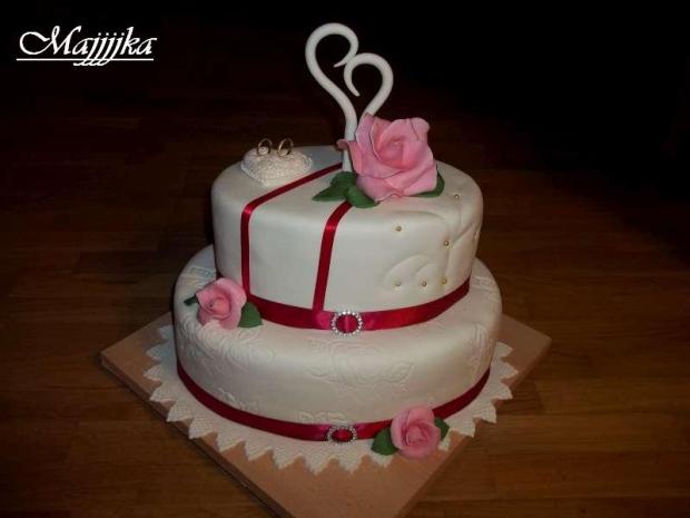 Svadobná s bordovou stuhou, torta, Svadobné torty Svadobná s bordovou stuhou, torta, Svadobné torty, MajaArt Cakes, 1