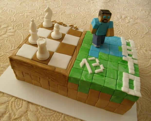 Minecraft a šachovnica, torta, Swema, 1