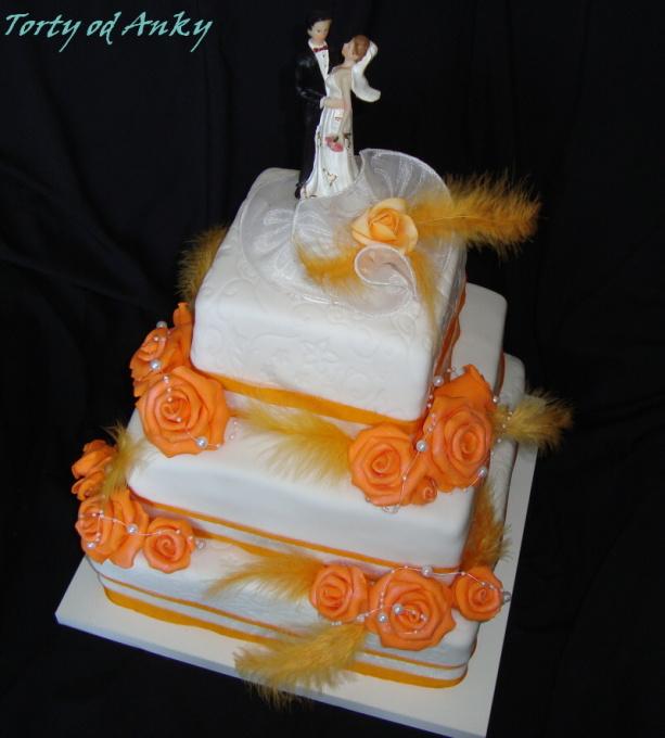 Oranžová s pierkami, torta, Svadobné torty Oranžová s pierkami, torta, Svadobné torty, Rebeka7, 1