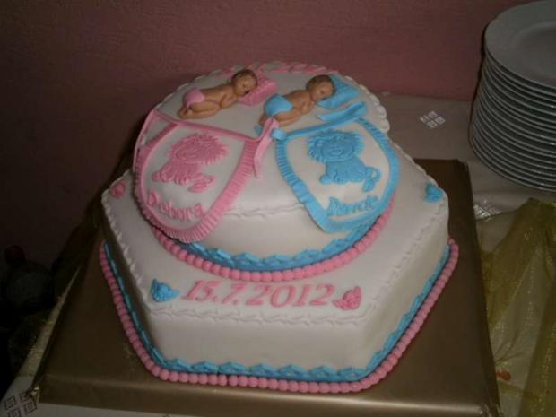 Pre moje krsňátka, dvojíčky Deboru a Davida, torta, Torty na cirkevné sviatky Pre moje krsňátka, dvojíčky Deboru a Davida, torta, Torty na cirkevné sviatky, Zdenci, 1