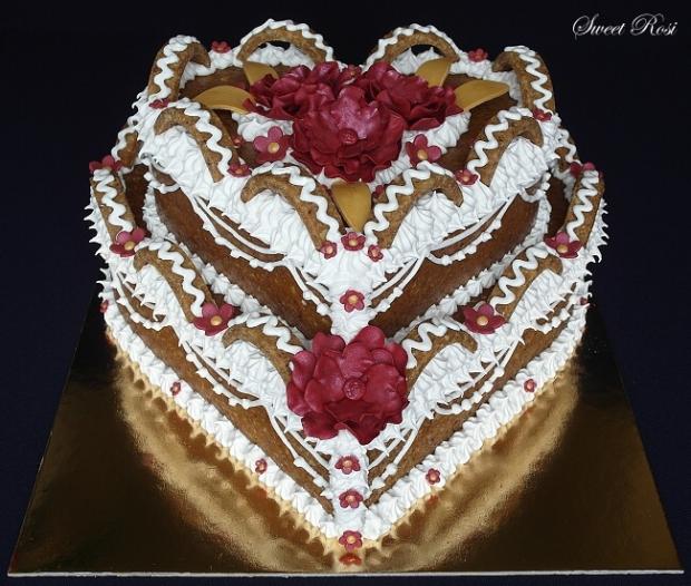 Poschodové srdce z páleného cukru, torta, Narodeninové torty Poschodové srdce z páleného cukru, torta, Narodeninové torty, Sweet Rosi, 1