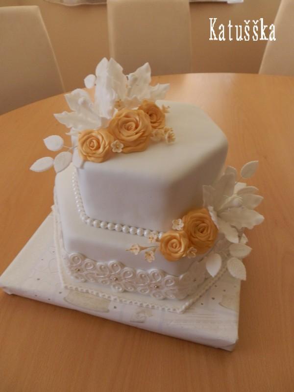 Bielo - zlatá svadobná, torta, Svadobné torty Bielo - zlatá svadobná, torta, Svadobné torty, katušška, 1