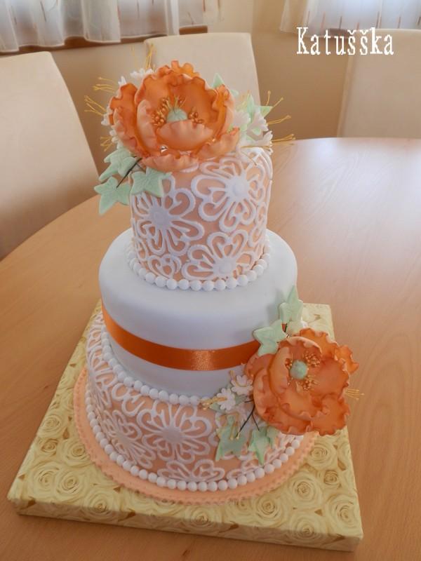 Svadobná - čipkovaná (súťažná), torta, Svadobné torty Svadobná - čipkovaná (súťažná), torta, Svadobné torty, katušška, 1