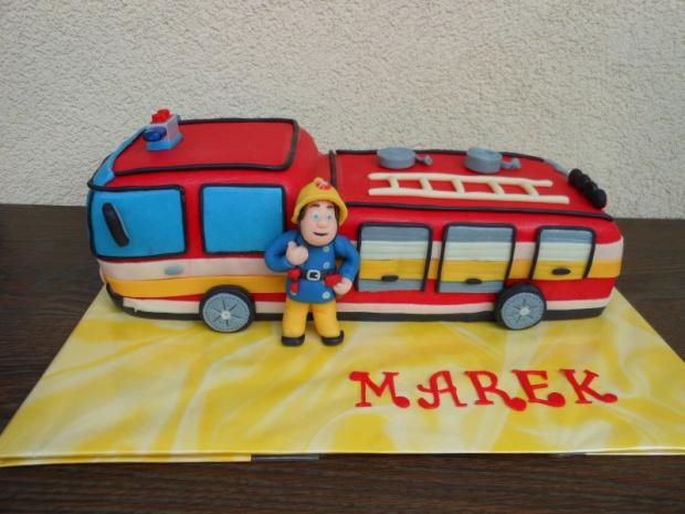 Požiarnik Samo s autíčkom, torta, Rozprávkové torty Požiarnik Samo s autíčkom, torta, Rozprávkové torty, eva.s, 1