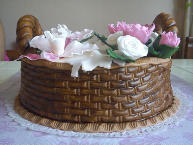 košik s orchideou, ružami a pivoniami, torta, Narodeninové torty, tinkita, 1