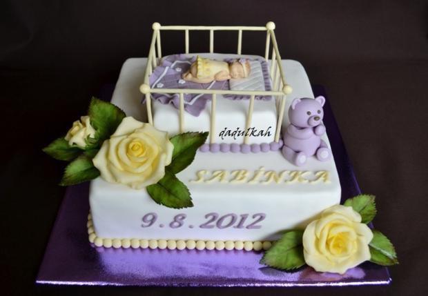 Postieľka s bábätkom a ruže, torta, Torty na krstiny Postieľka s bábätkom a ruže, torta, Torty na krstiny, dadulkah, 1
