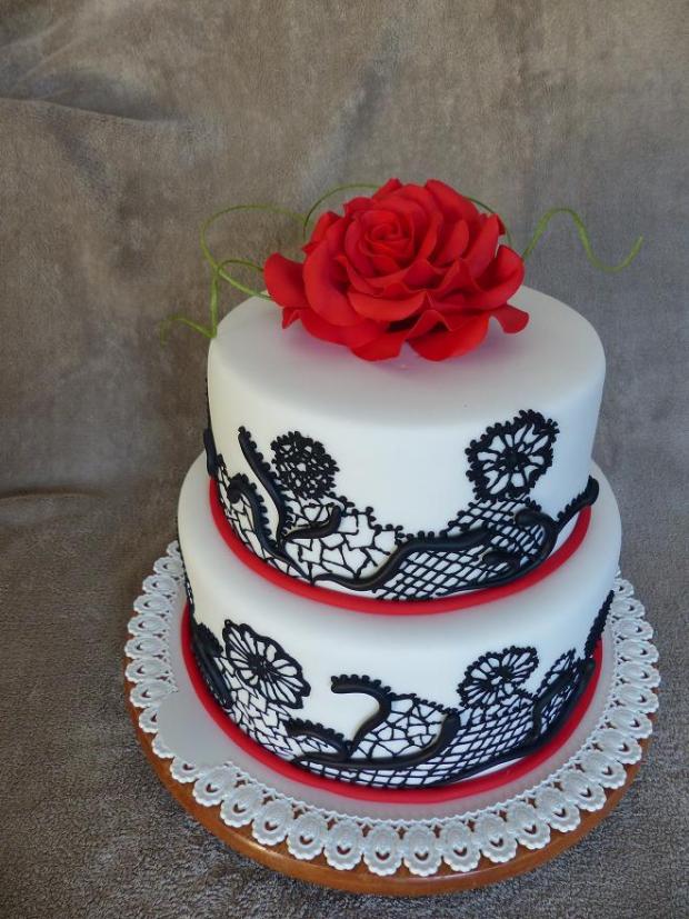 bieločierna s červenou ružou, torta, Narodeninové torty bieločierna s červenou ružou, torta, Narodeninové torty, Anna Š., 1