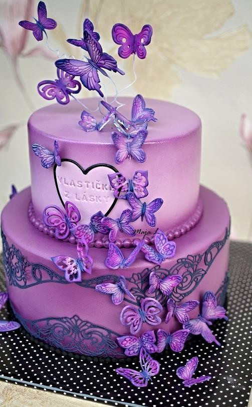 s fialovými motýľmi na 60ku, torta, Narodeninové torty s fialovými motýľmi na 60ku, torta, Narodeninové torty, mayaL30, 2