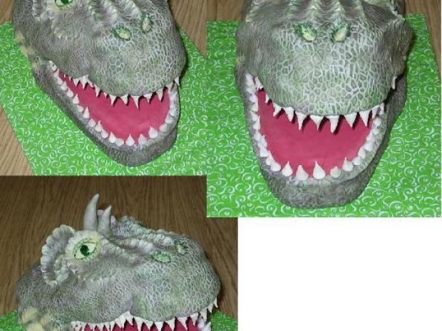 Hlava tyranosaura Rexíka - postup, návod, Postup na 3D torty, Heimerka