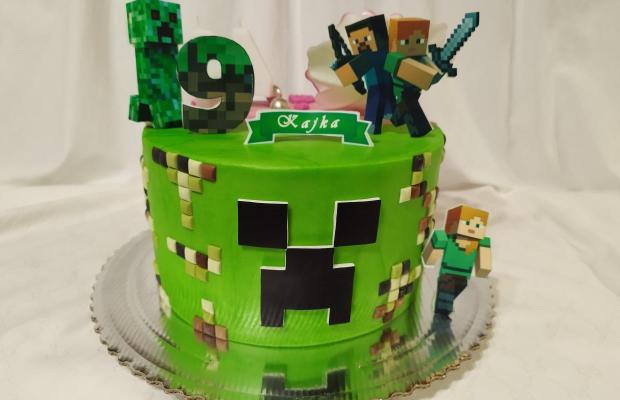 Dvojtortička Minecraft pre Kajku a pre mamku k výročiu ružovo strieborná❤, torta, Kadanka
